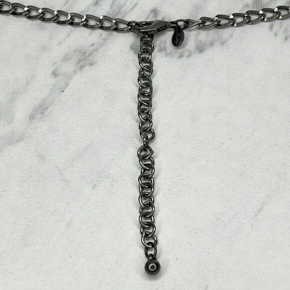 Chico's Beaded Dark Silver Tone Chain Link Statement Necklace - Picture 3 of 12